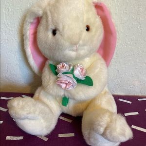 Vintage Russ Berrie Plush White Bunny Long Ears BLOSSOM w\ Flower stuffed Toy
